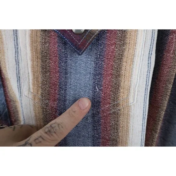 Vintage 70s Streetwear Mens Large Rainbow Striped Western Snap Button Shirt - Picture 4 of 13